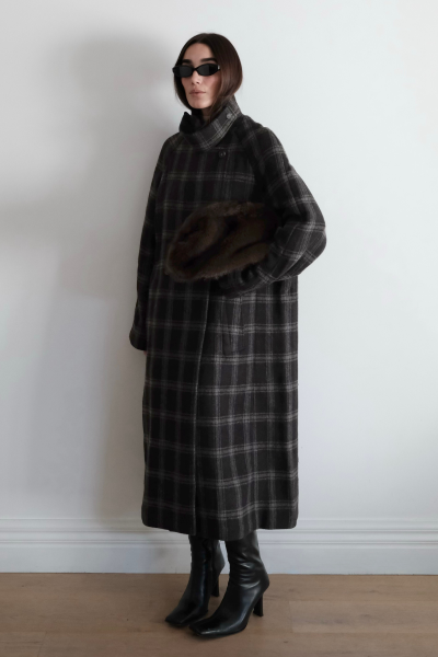 VIKTORIA AND WOODS | CHOCOLATE WOOL CHECK COAT. — LA MODE