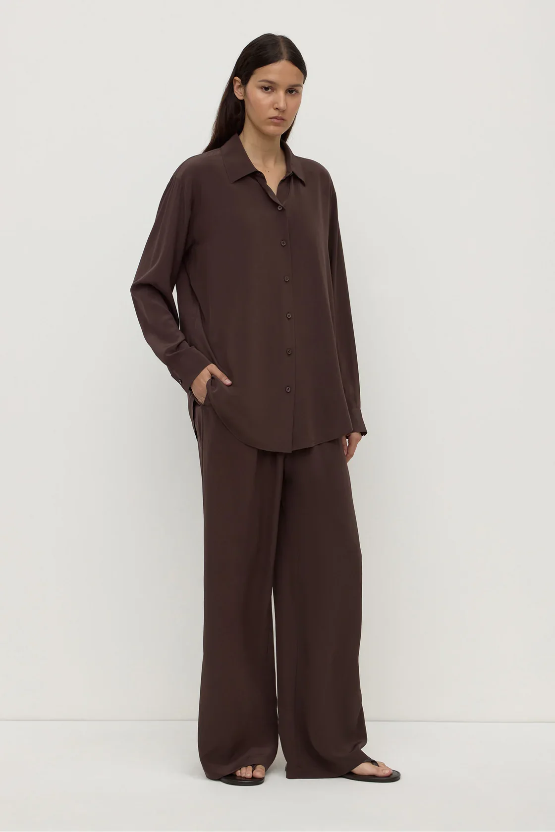 ASSEMBLY | CHOCOLATE SILK SHIRT.