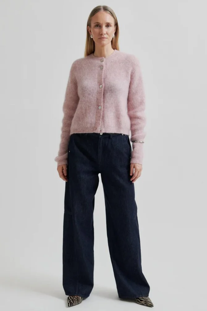 SECOND FEMALE | PALE PINK RIB KNIT CARDIGAN.