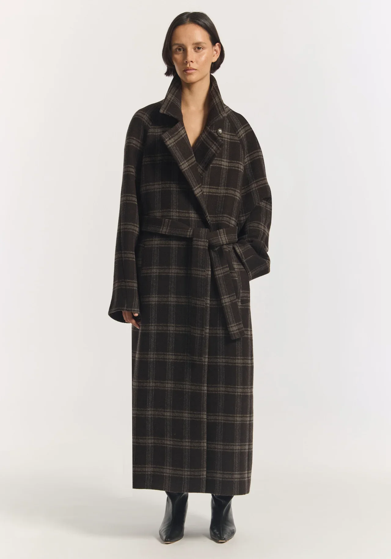 VIKTORIA AND WOODS | CHOCOLATE WOOL CHECK COAT.