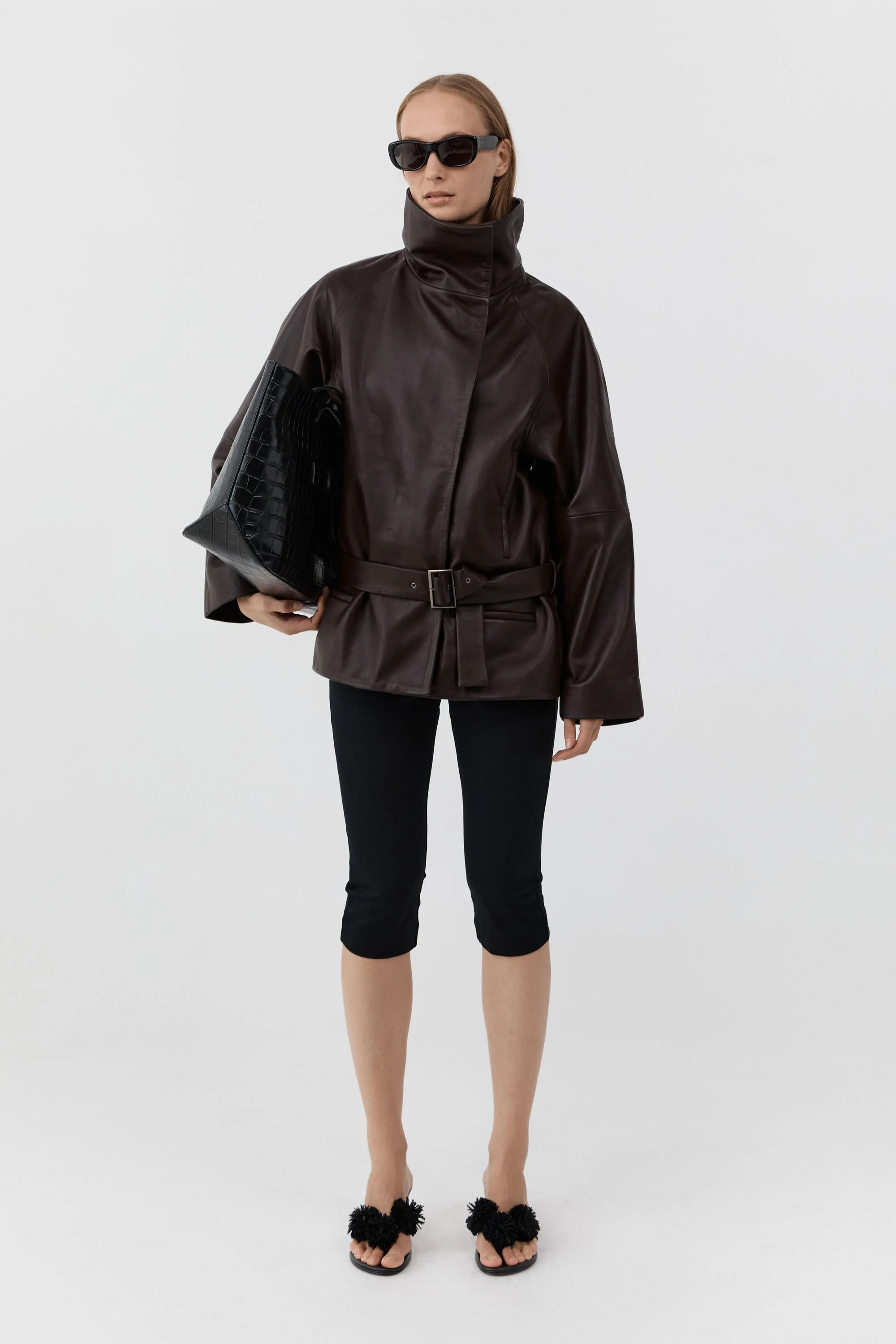 ST AGNI | CHOCOLATE LEATHER CINCH JACKET.