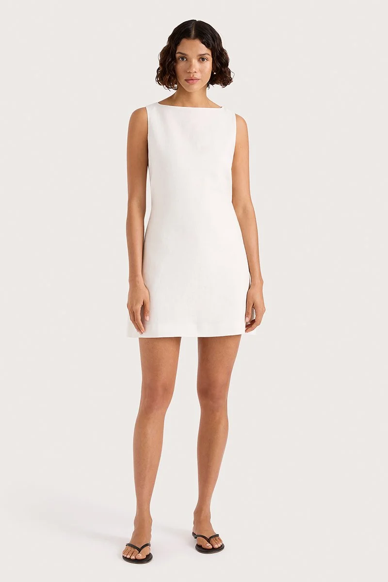 FAITHFUL | KELLY MINI DRESS WHITE LINEN.