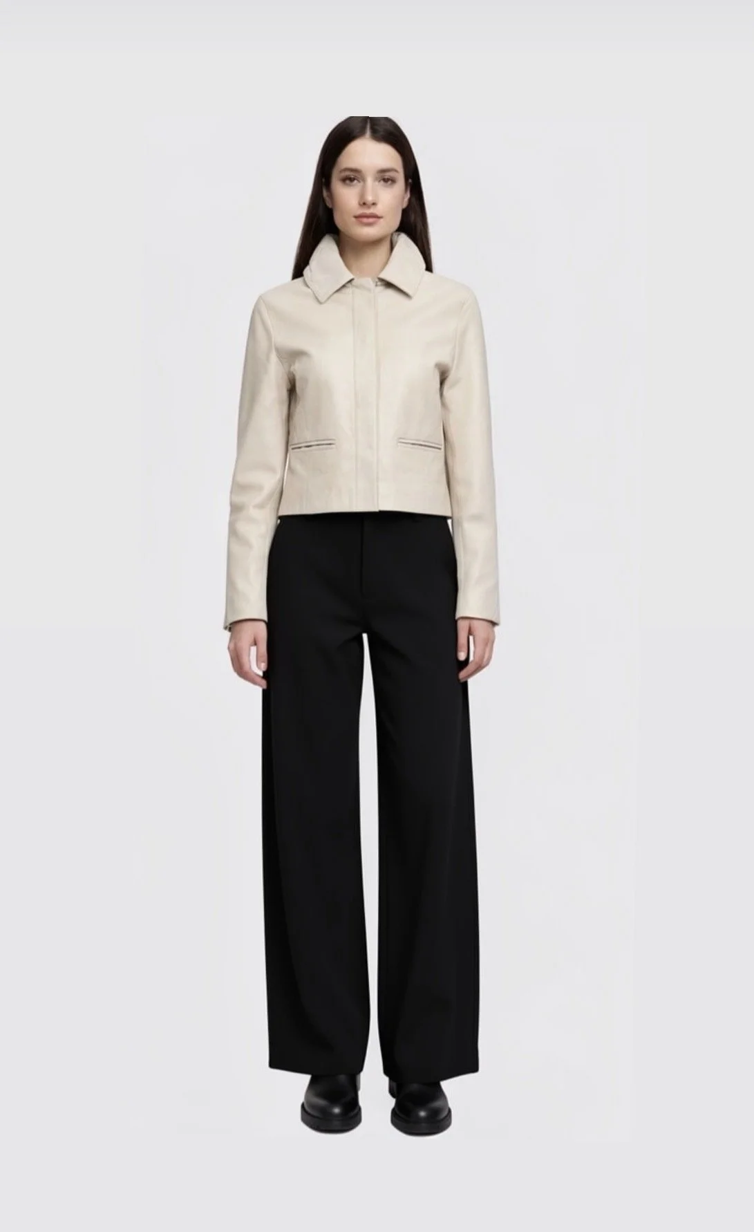 DEA | IVORY LEATHER CROPPED JACKET