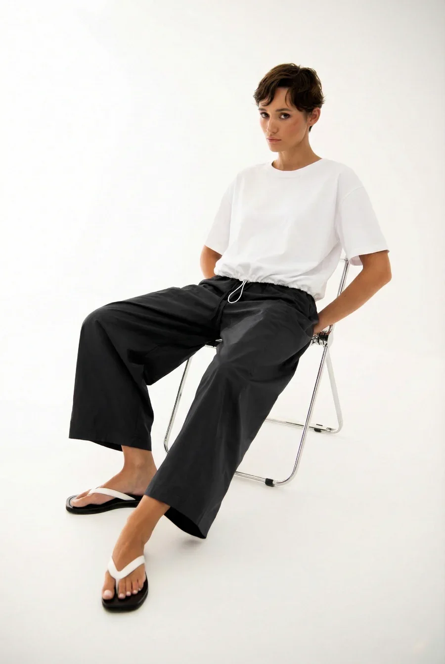 LOUNGE | BLACK COTTON POPLIN PANTS.