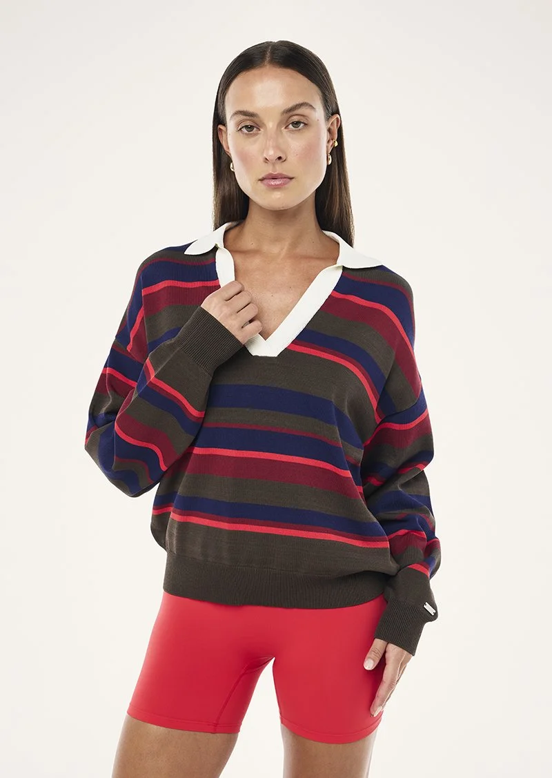 RETREAT STRIPE COLLAR KNIT_253KF075_MAJOR BROWN  STRAWBERRY STRIPE-18.JPG