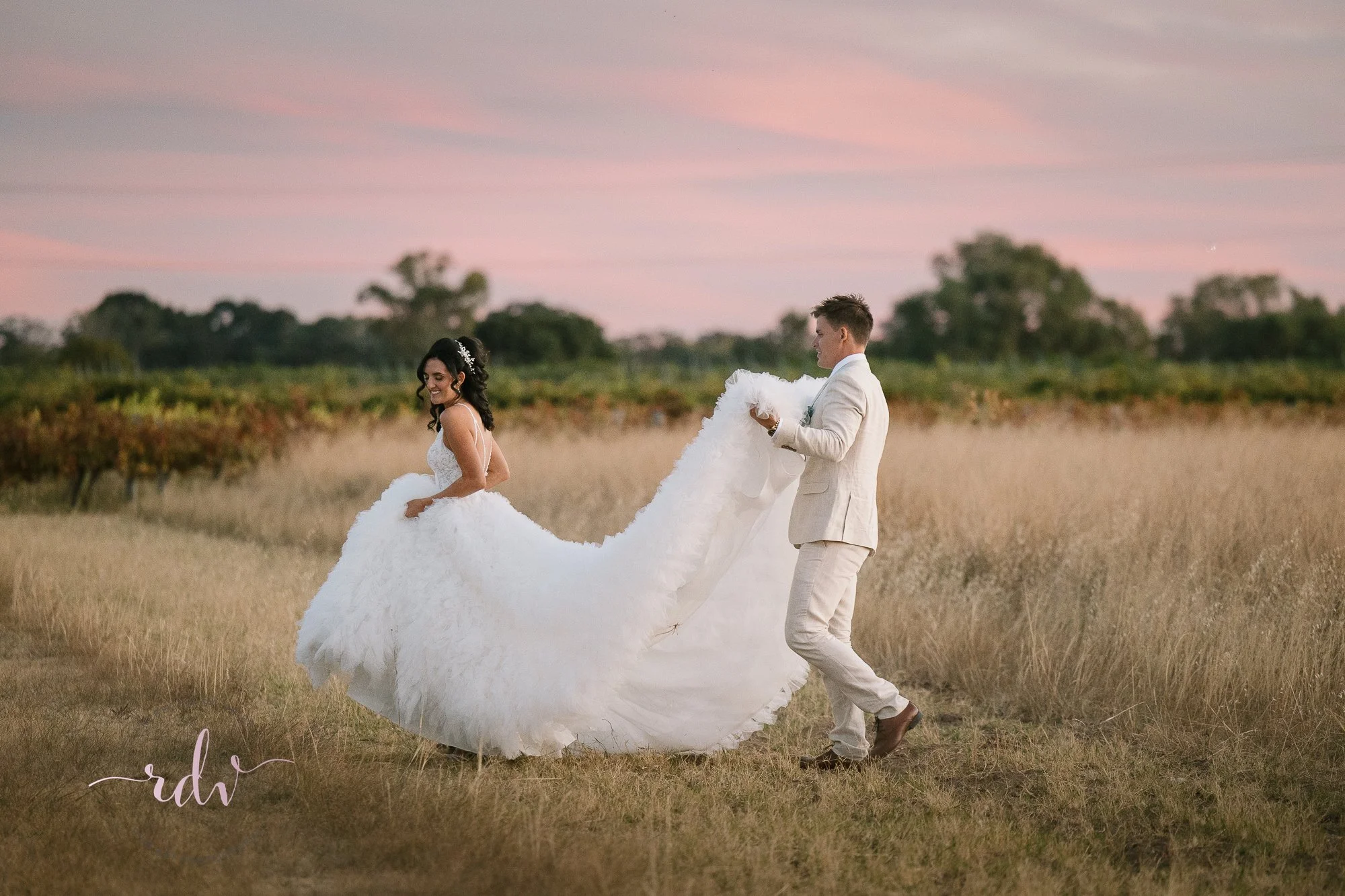 Perth Wedding Photography. Bride and Groom at sunset in the Swan Valley