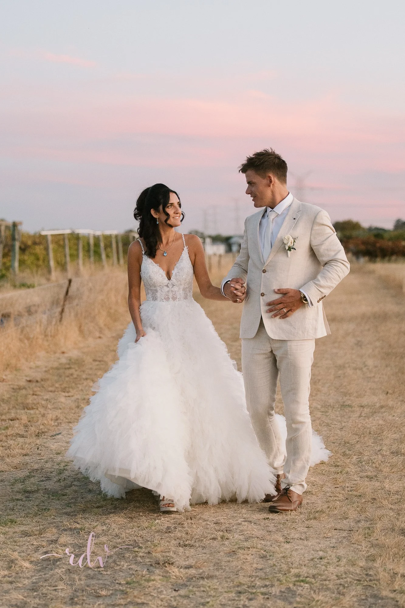 Perth Wedding Photography. Bride and Groom at sunset in the Swan Valley