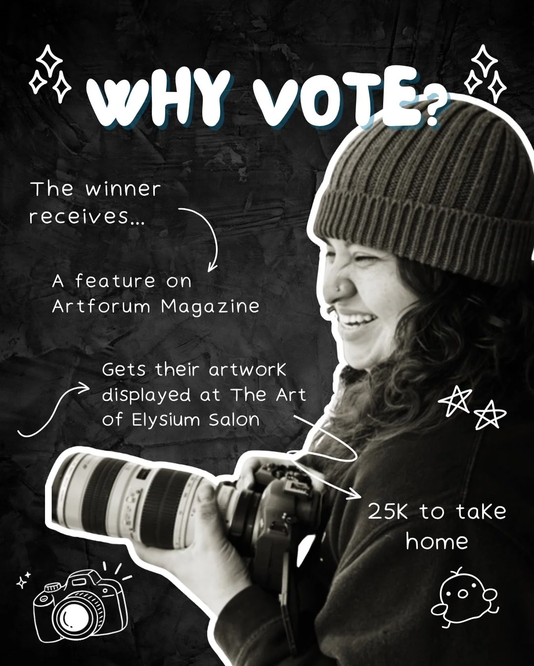 Will you help me achieve my dream? 💫
You get one vote every 24 hours until May 14th with the option to pay to cast more votes per day (no obligation to do so but if you do, it goes to the charity, The Art of Elysium) Please share with your friends a