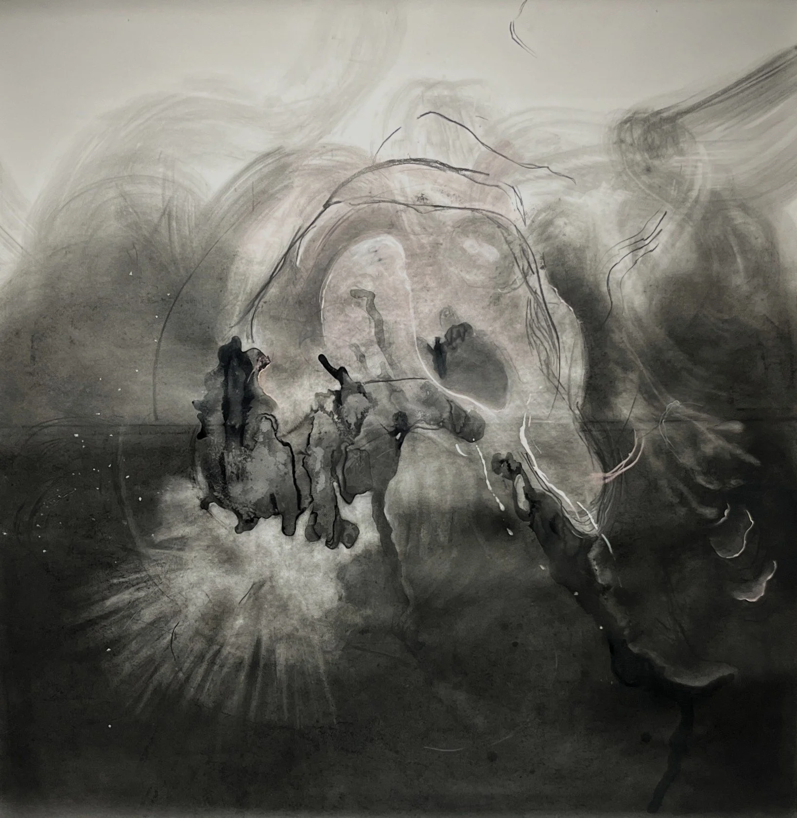 Dark Space, 2024, Charcoal, ink and pastel on paper, 162 x 150 cm