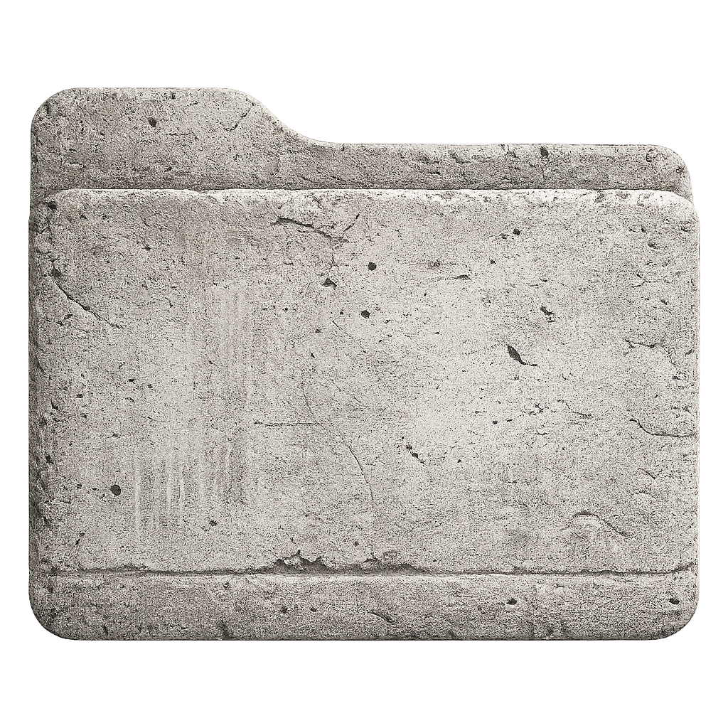 A gray concrete brick with a rough surface and a small rounded edge at the top with a plain background.