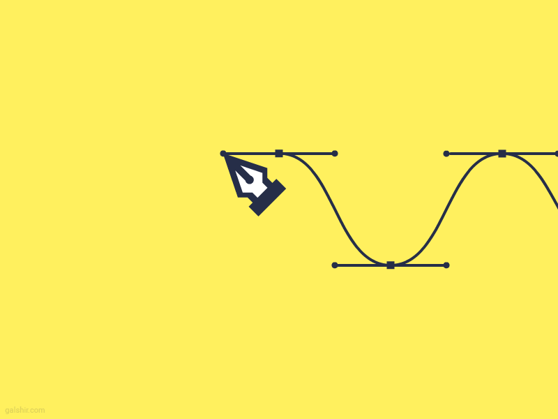 A computer illustration of a pen tool editing a sine wave graph on a yellow background.