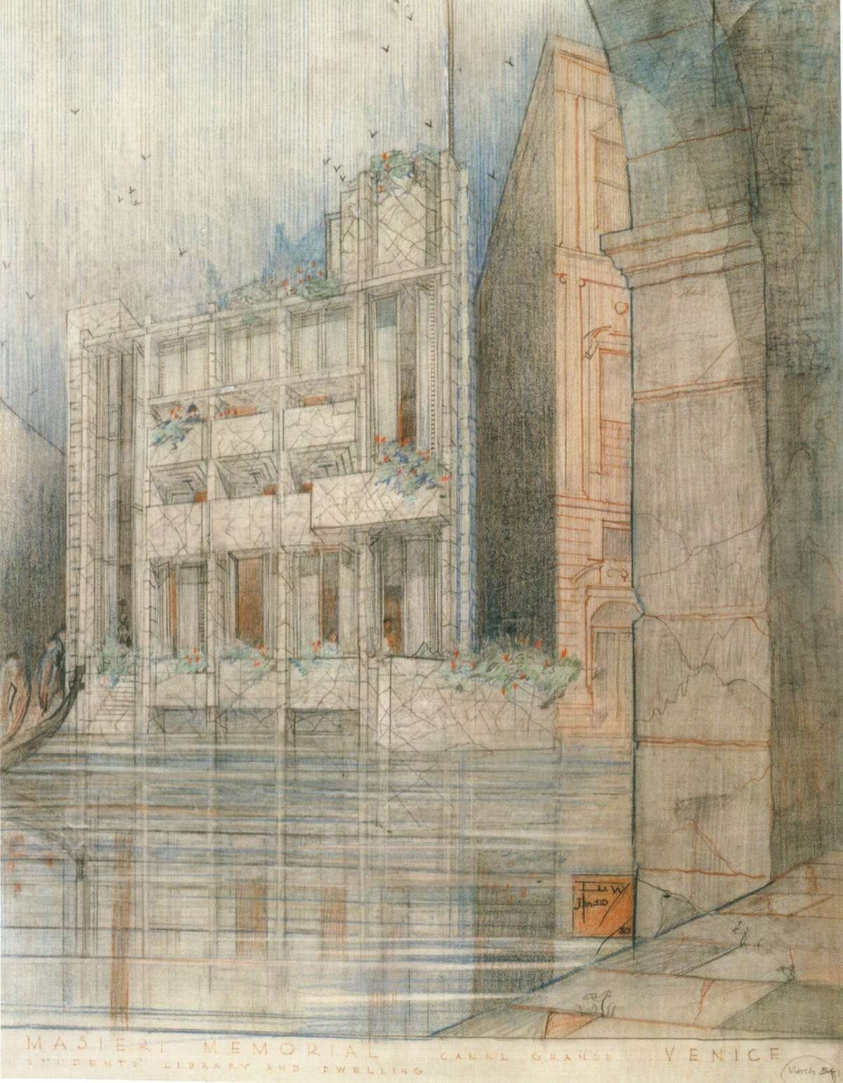 Memorial Masieri, crayon sur papier, 1953, the Frank Lloyd Wright Foundation (DR)