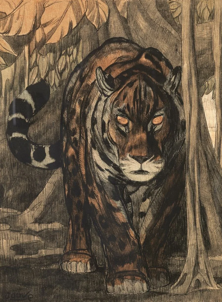 Paul Jouve (1878-1973), Les deux jaguars, 1948 Lithographie (détail)