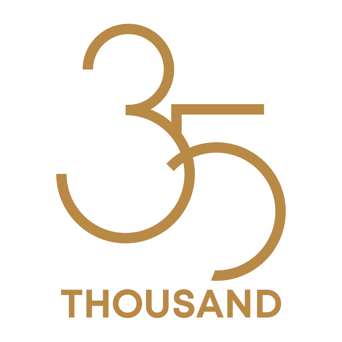 Graphic of the number 35 in large gold font with the word 'THOUSAND' below in gold. The numbers are stylized with overlapping elements.