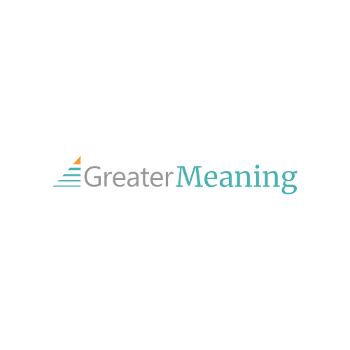 Logo of Greater Meaning with a stylized mountain and sunset icon