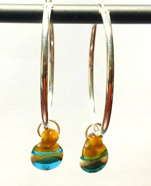 Sterling Silver Hoop Earrings with Glass Beads
