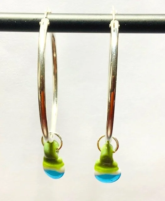 Sterling Silver Hoop Earrings with Glass Beads 