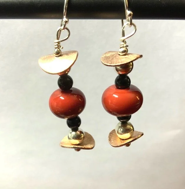 Red, Copper, and Silver Earrings 