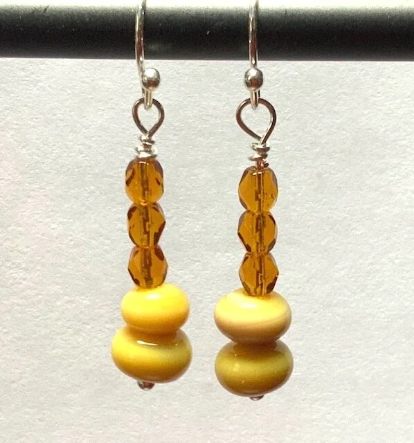 Honey Glass Bead and Amber Earrings  
