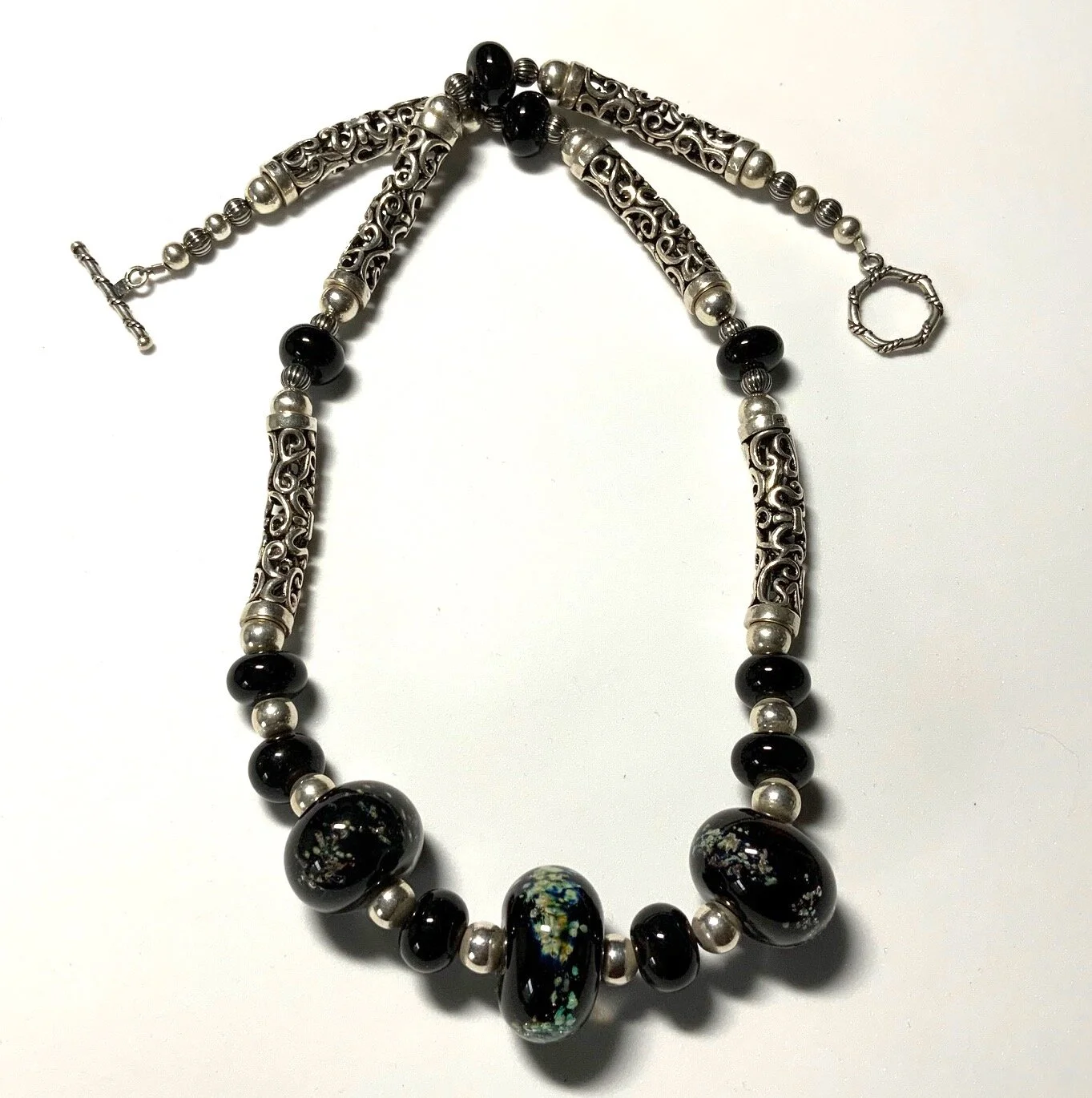 Sterling Silver and Black Glass Beads