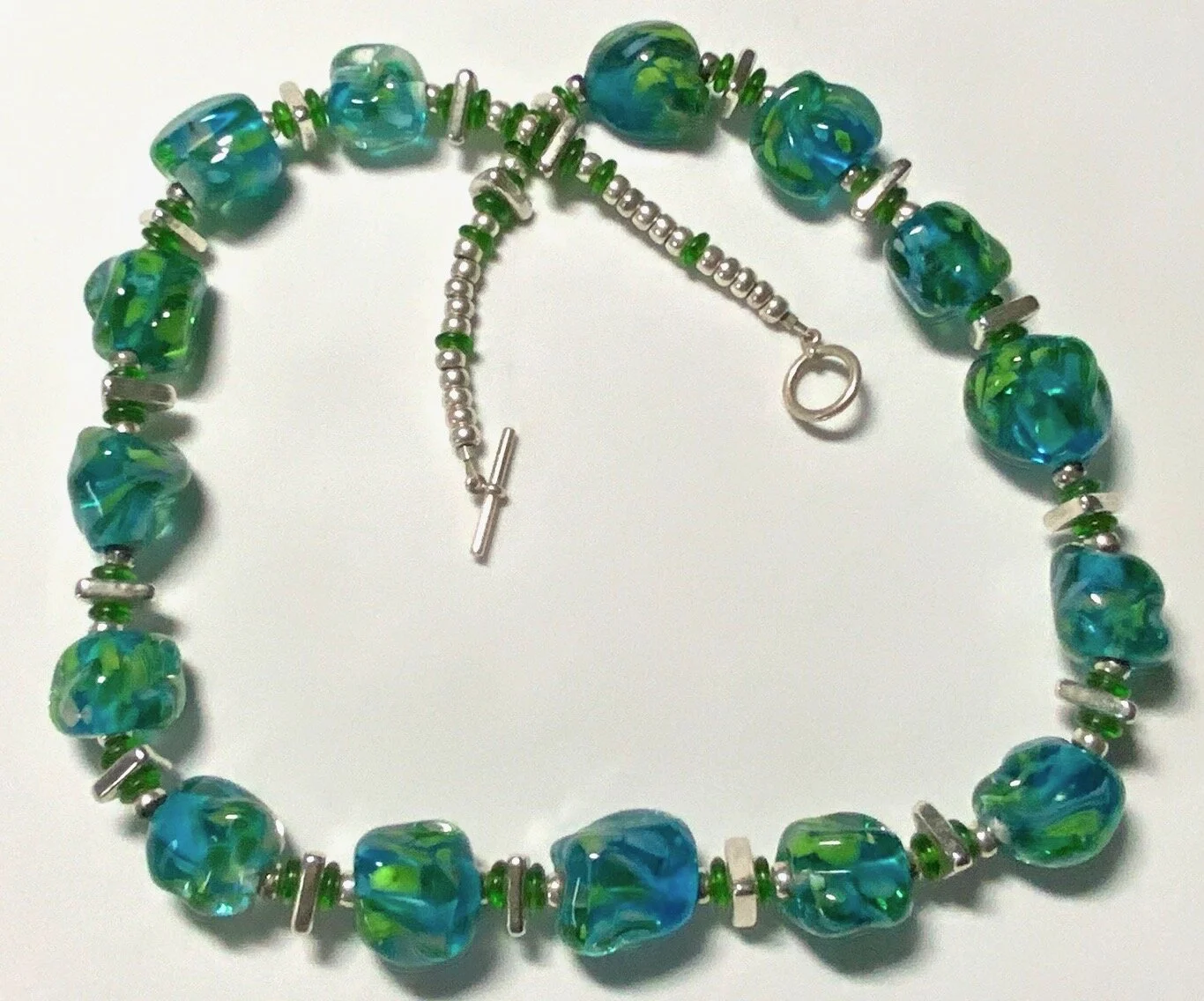 Sea Green Wonky Glass Bead Necklace