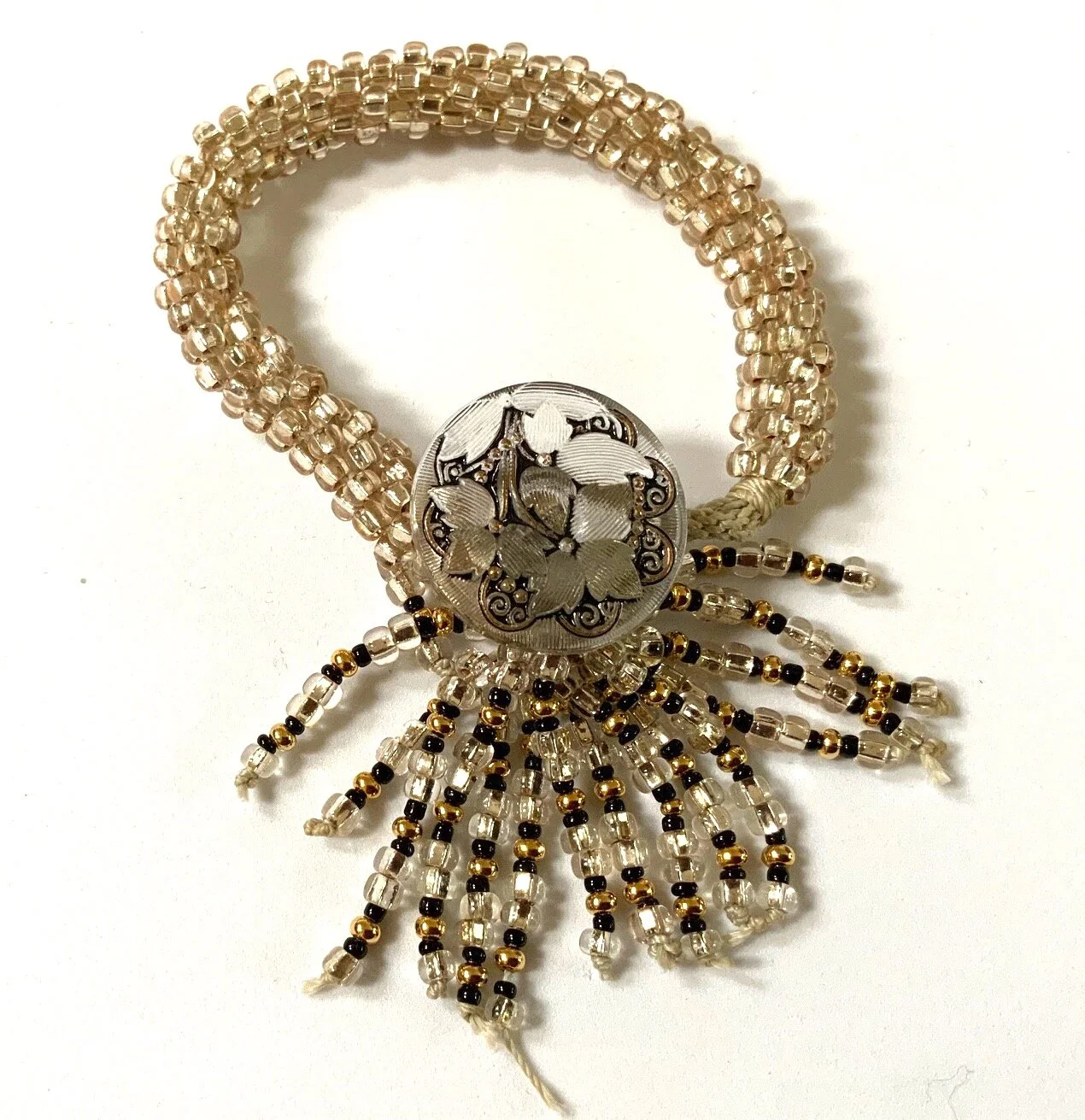 Kumihimo Beaded Bracelet Beige