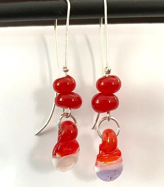 Red and White Glass Earrings
