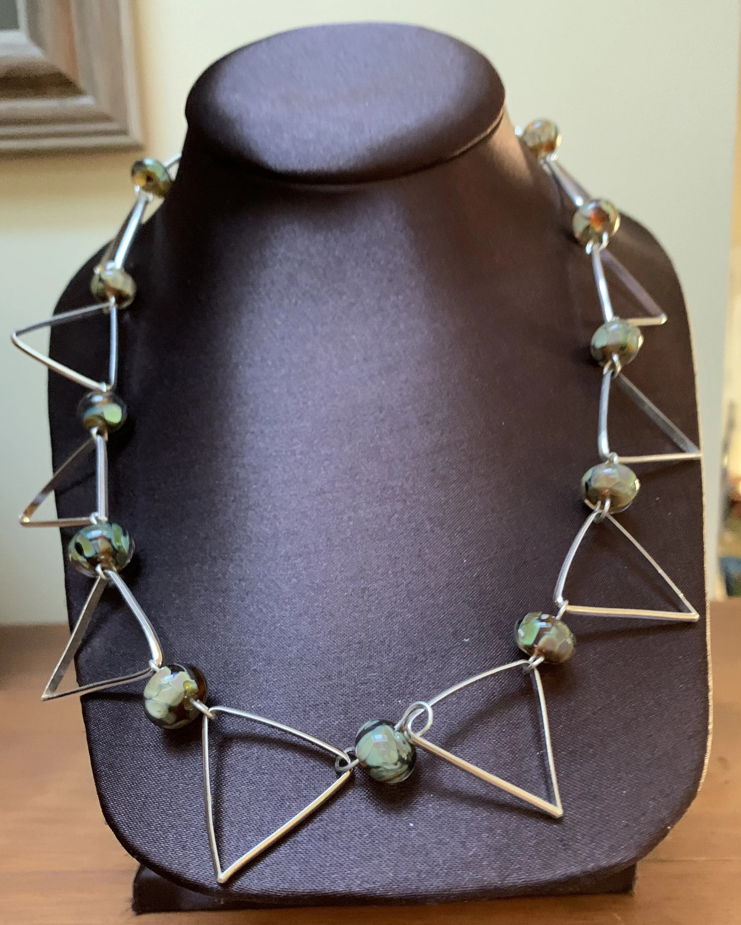 Silver Triangles and Beads Necklace