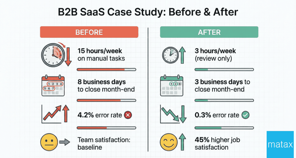 Side-by-side comparison showing B2B SaaS startup transformation through AI automation