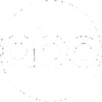 White circular logo with black abc letters