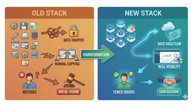 Infographic comparing old tool stack and new tool tack stack