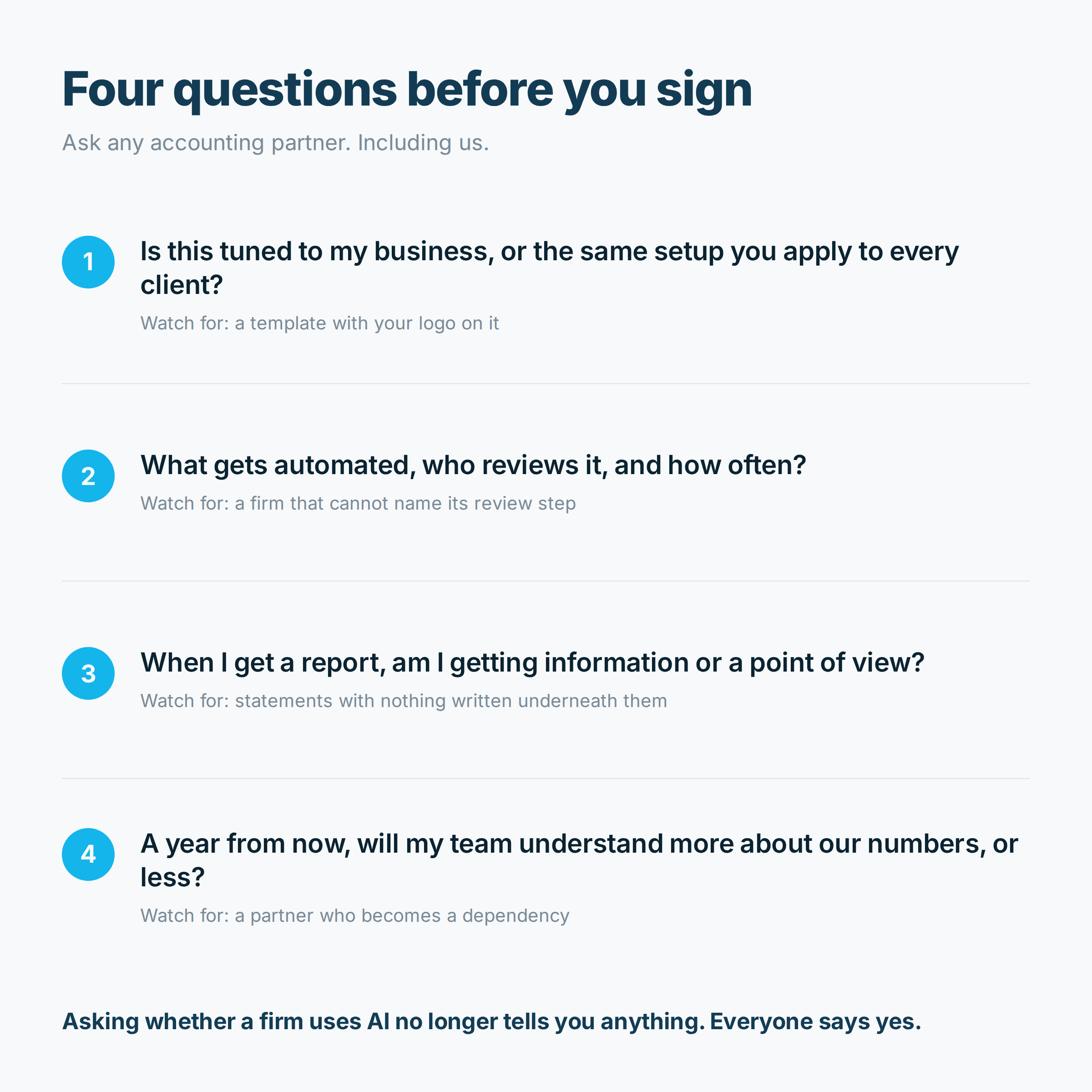 Four questions before you sign chart