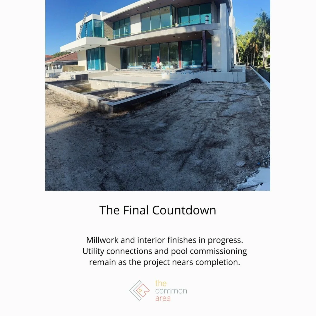 Approaching the Final Stretch!

Approximately 60 days from completion, the project is entering its final phase with millwork installation and refined interior finishes actively underway. Remaining milestones include utility connections and pool commi