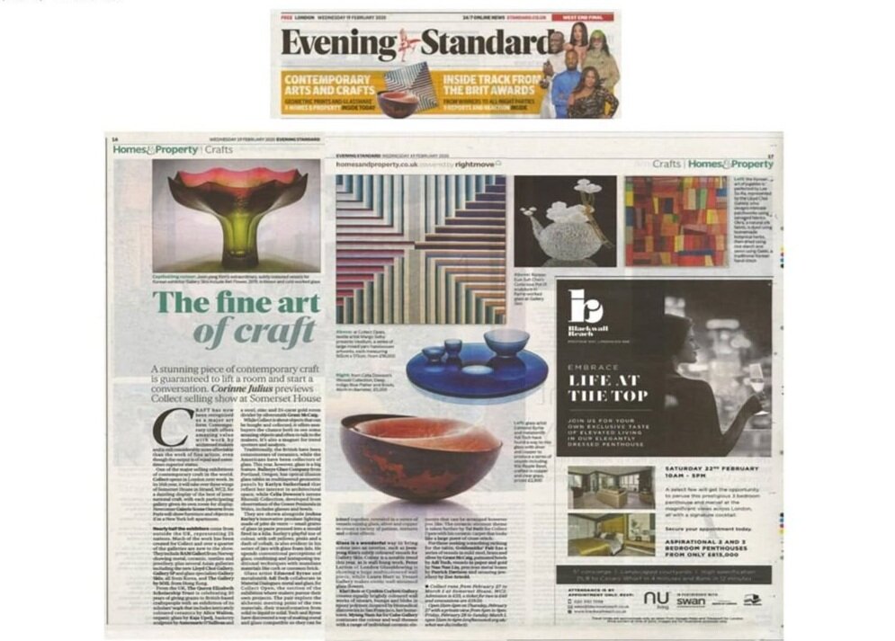 The Evening Standard The fine art of craft, A review of Collect 2020 at Somerset House By Corinne Julius