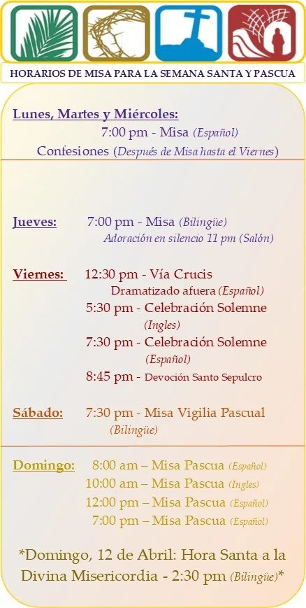 Horarios de Misa para la Semana Santa &amp; Pascua