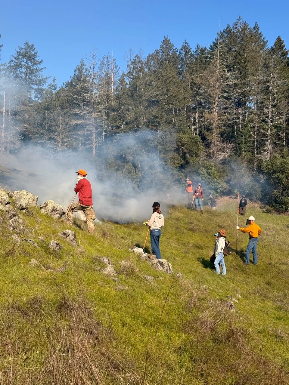 GFA members taking a winter patch burning class led by Miles Sarvis-Wilburn, Senior Stewardship Field Specialist with Land Paths. January, 2026. Image: Mike Stern
