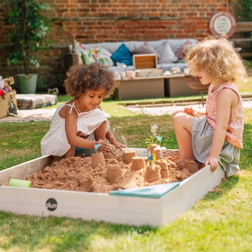 Sabbiera Quadrata In Legno Plum - Con Copertura E Telo Di Base, Legno Certificato FSC, Per Giardino, Per Bambini