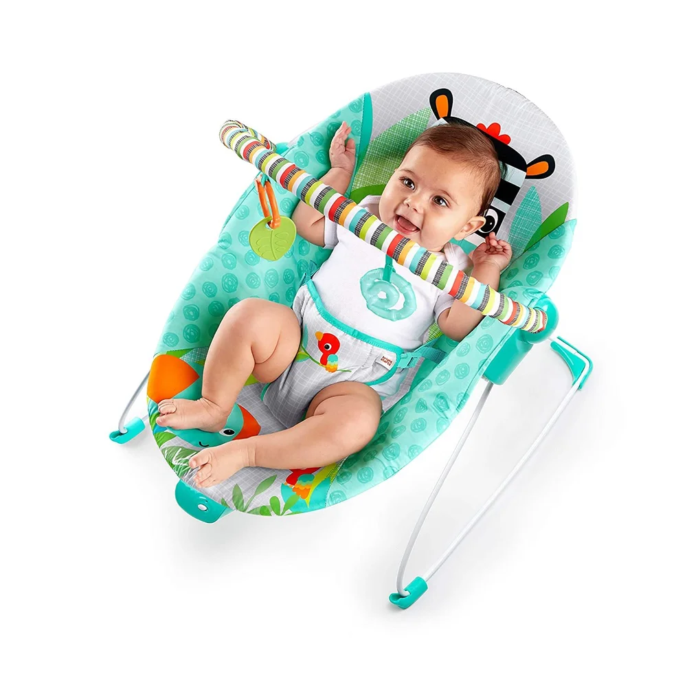 Sdraietta Per Bambini Bright Starts Happy Safari - Con Vibrazioni, Musica E Barra Giochi, Per 0-6 Mesi (fino A 9kg)