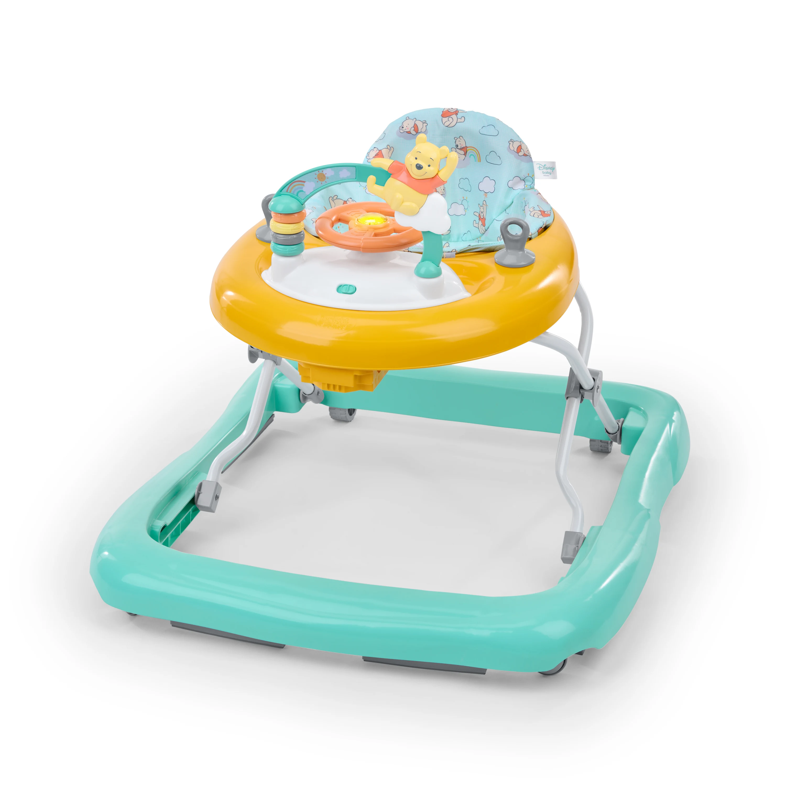 17368 - Girello Primi Passi 2-in-1 Winnie The Pooh Disney Baby, con vassoio elettronico e volante, pieghevole