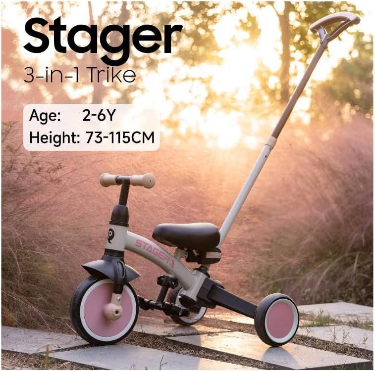 Qplay STAGER Triciclo 3 in 1 & Balance Bike per bambini, Modalità a spinta del genitore, Sella Regolabile,  12-48Mesi