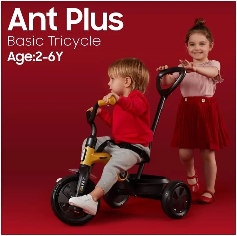 Triciclo Pieghevole QPLAY Ant Plus 3 in 1 con Maniglione Genitore Removibile, Ruote EVA Anti-Foratura e Telaio in Metallo, da 2 a 6 Anni, Portata 25 kg