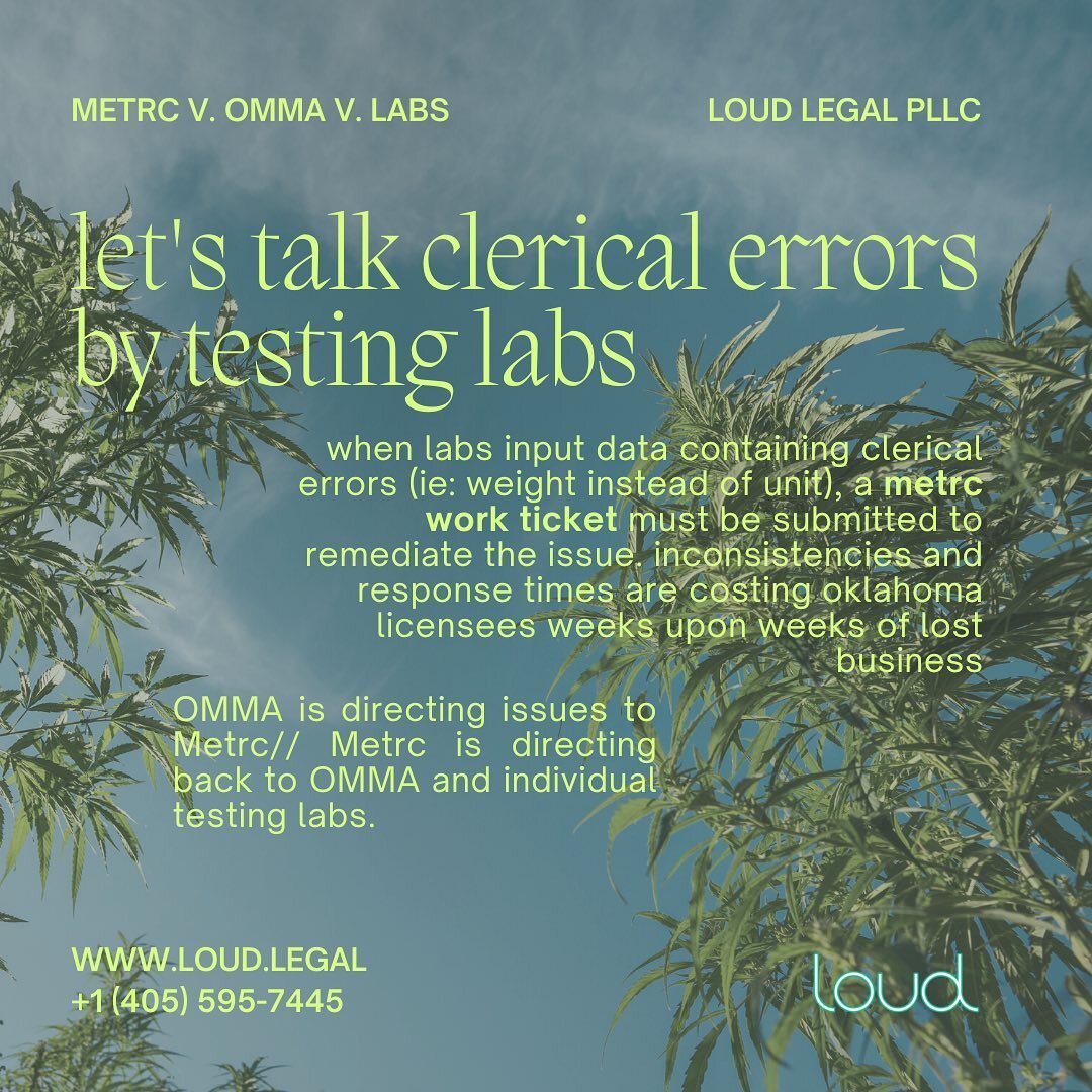 #getloud for metrc issues once again 🫠 make sure you keep updated and accurate business records documenting your compliance issues
&mdash; 
give us a ring for assistance in navigating inevitable agency and compliance malfunctions: 405-595-7455
