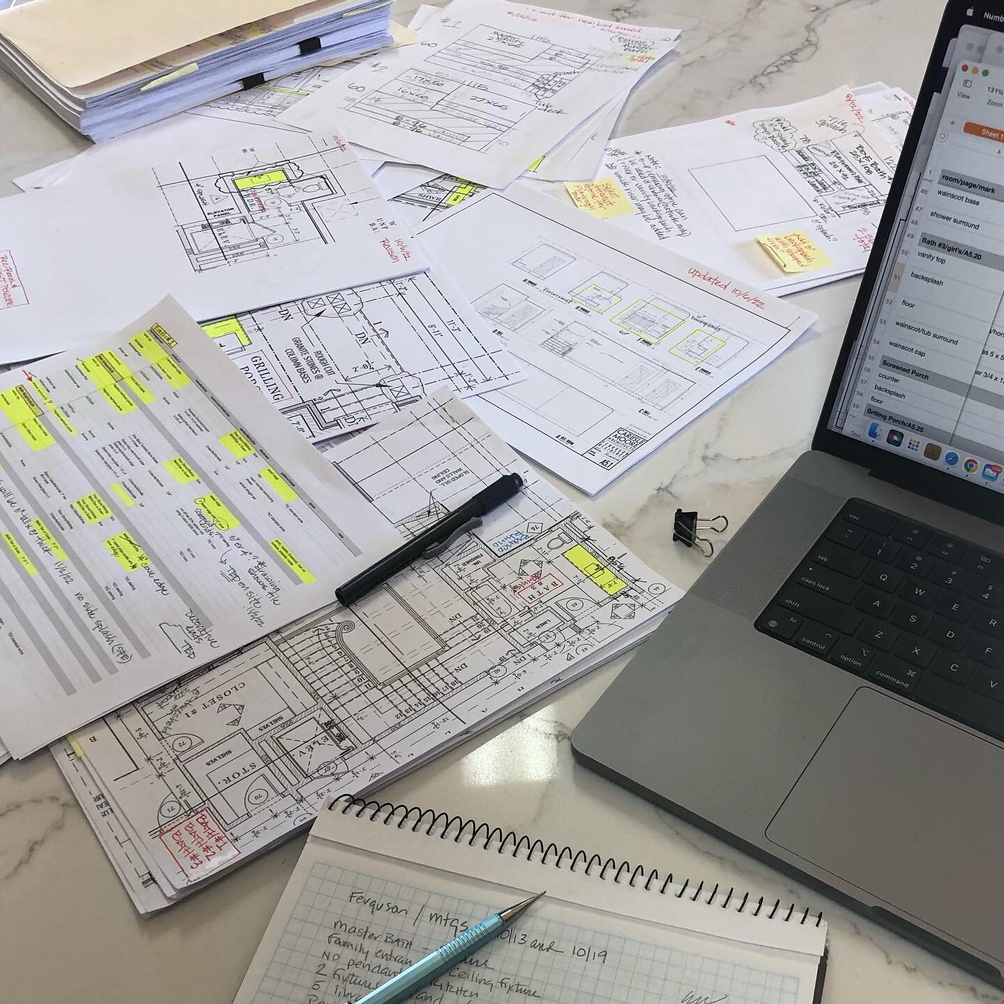 Lots of drawing, highlighting and spreadsheet work going on this morning to make sure all stone details are noted for our Shoal Creek project ✏️ 🏠🛠 

#interiordesign #designdetails #tileandstone #renovation #detailsmatter