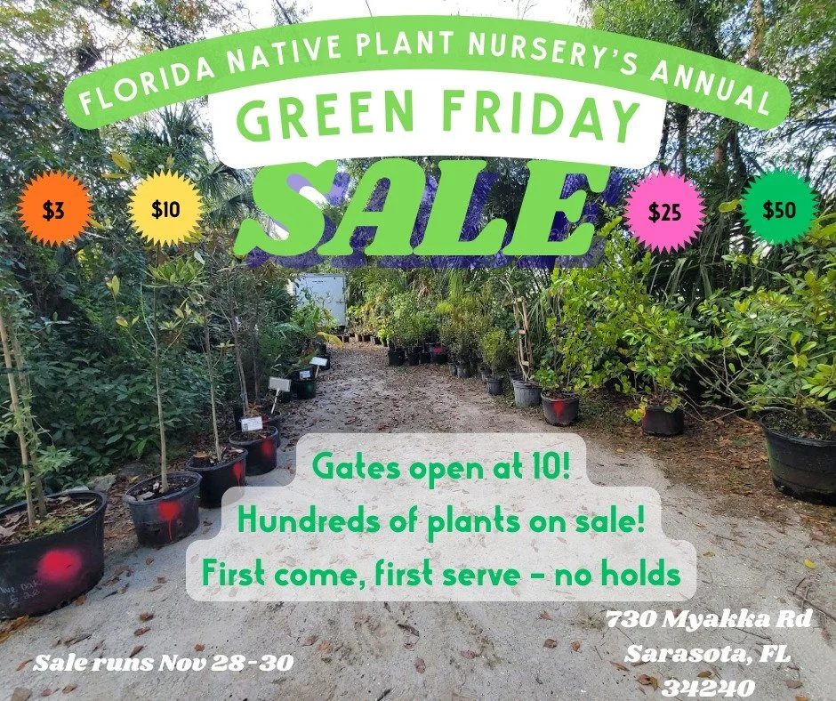 🌲 This Green Friday, give back to the land! 🌲

Join us on Nov 28 for incredible savings and fun: 

🌟 Select plants just $3, $10, $25, and $50 (Nov 28-30)
✨ NEW: Native Plant Clinic: bring your photos &amp; questions for expert advice
🚜 Tour our r