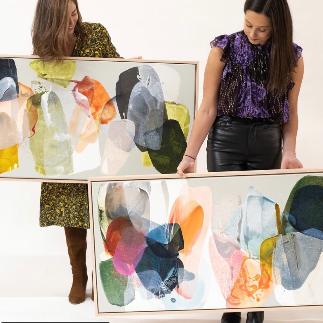 The words Merry and Bright come to mind when I see these paintings.  They are available @designsupplyshop  24&rdquo;x48&rdquo; #lynnsandersart #art #birmingham #artist #colors #paintings #2020 📸 photo cred: @designsupplyshop @beccafrederickphoto