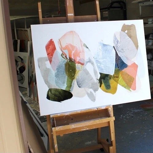 On the easel and in the gallery,  check out this piece &ldquo;Pandemia People&rdquo; available @greggirbygallery #easel #art #artwork #collections #painting #lynnsandersart #pandemiacollection