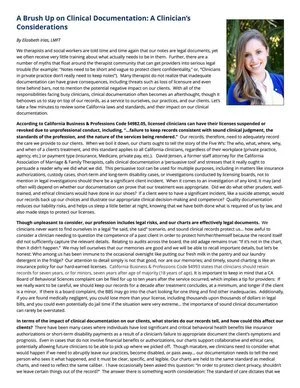 A Brush Up on Clinical Documentation: A Clinician’s Considerations