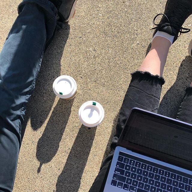 STAFF MEETING// on the sidewalk outside Starbucks. Yup. Keeping it classy. Today we are working on a course for leaders...to strengthen their marriages. Super super fun and coffee makes it even better. .
.
#covid19 #bettertogether #strongleaders #rel