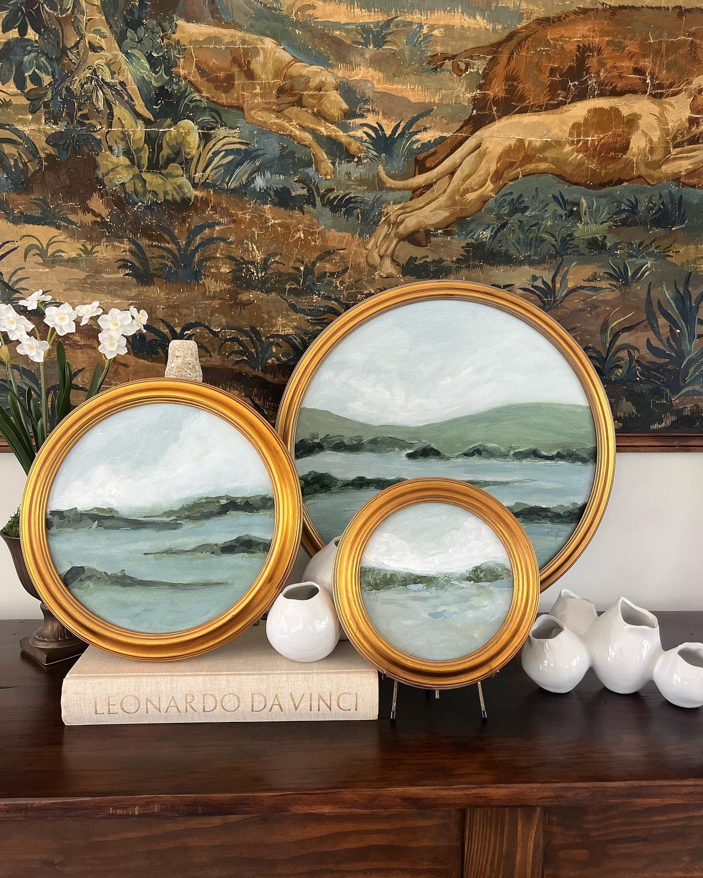 A new release of round Looking Glass Landscapes getting ready for @thehardingartshow this year. I love the softness that the round frame can bring to a space and how these can be styled in so many ways. A favorite for sure.