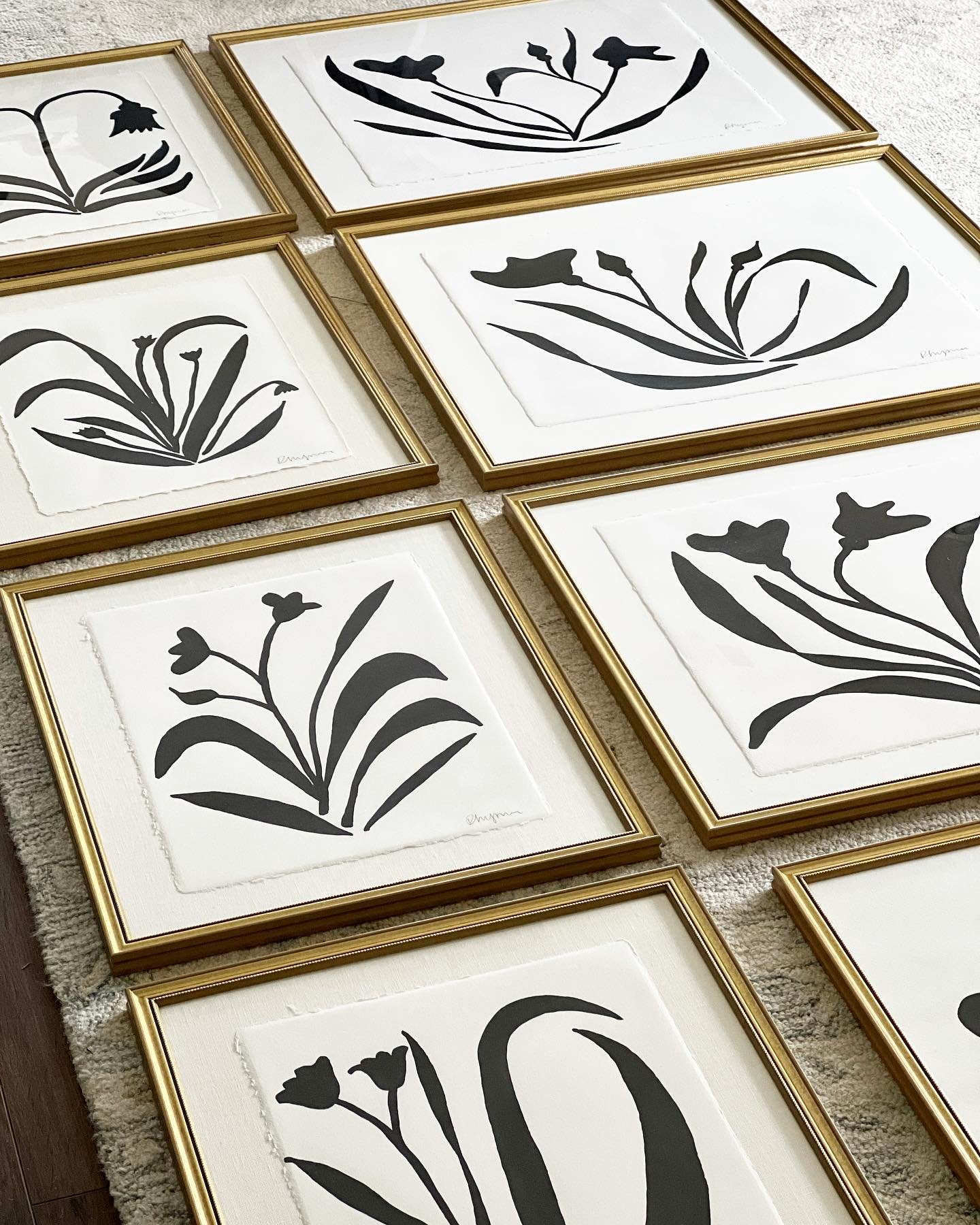 French Ink Florals, each hand painted with a rich black French Ink on beautiful Italian paper I found while on the Amalfi Coast in Italy. This antique hand pressed paper is my favorite and has been made by the same family for generations.
